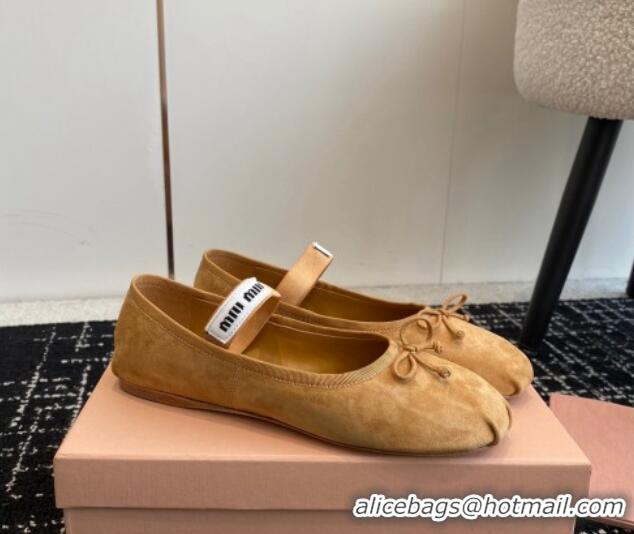 Good Product Miu Miu Suede Ballerinas Flat Brown 129088