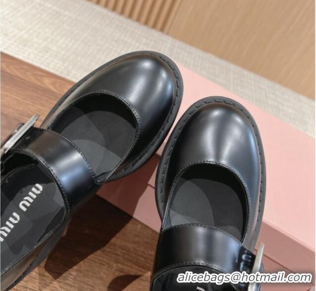 Top Design Miu Miu Leather Mary Janes Ballerinas Black 129089