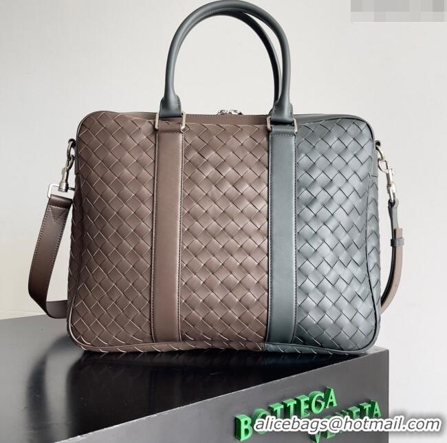 Promotional Bottega Veneta Slim Classic Briefcase Bag in Intrecciato Leather 690702 Grey/Brown 2024