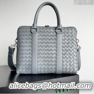 Well Crafted Bottega Veneta Slim Classic Briefcase Bag in Intrecciato Leather 690702 Light Grey 2024