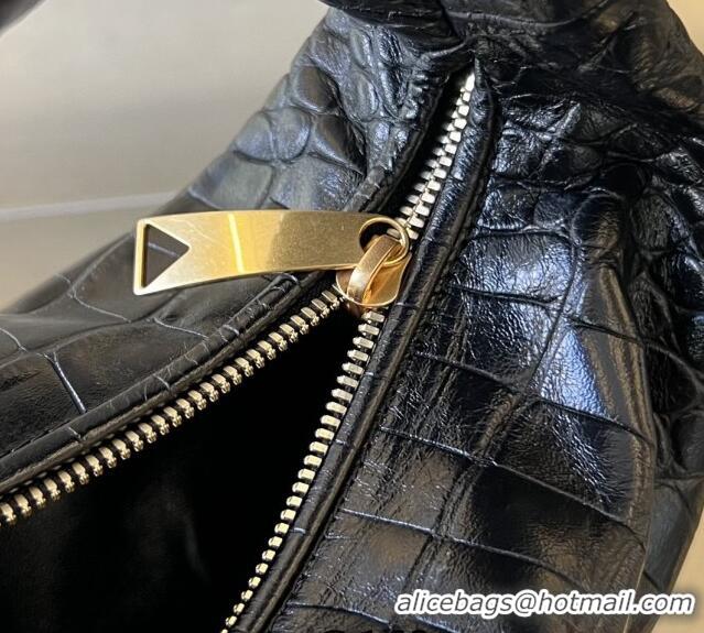 Top Quality Bottega Veneta Mini Jodie Hobo in Alligator Leather 717709 Black 2024