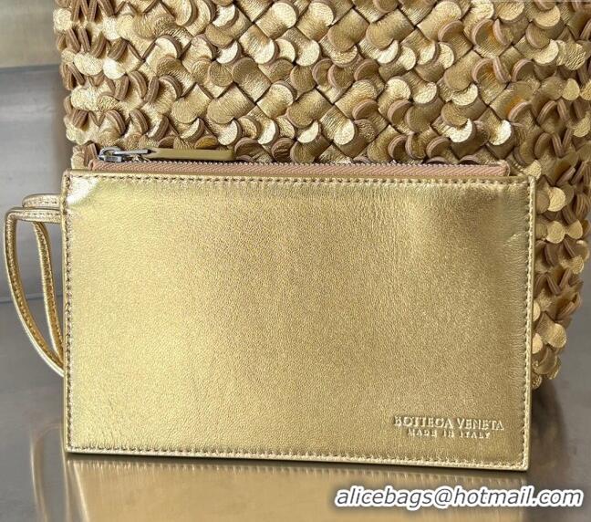 Top Grade Bottega Veneta Small Cabat Bucket Bag in Laminated Intreccio with Leather 762587 Sequins Gold 2024