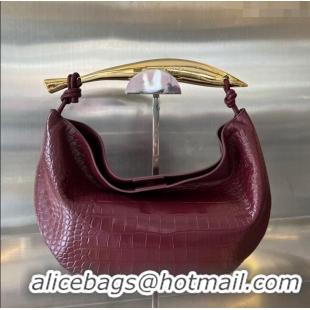 Super Quality Bottega Veneta Sardine bag in Alligator Leather 754657 Burgundy 2024