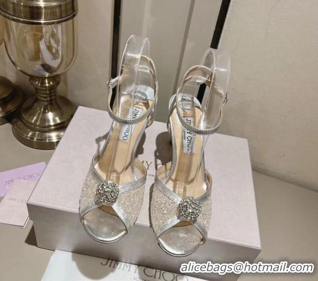 Best Product Jimmy Choo Sacora Sandal 85 in Lace with Crystal Embellishment Silver 011802