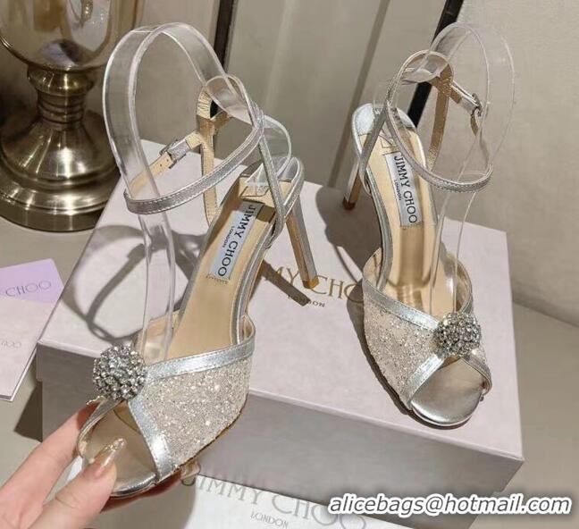 Best Product Jimmy Choo Sacora Sandal 85 in Lace with Crystal Embellishment Silver 011802