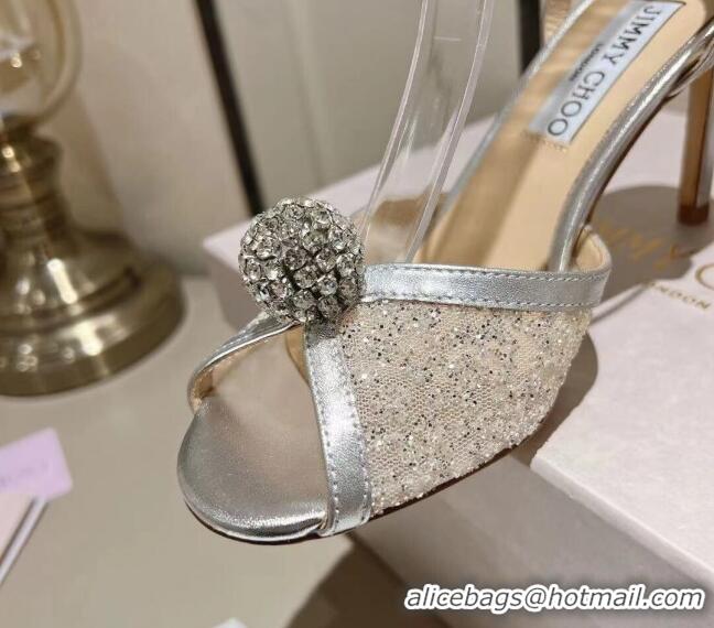 Best Product Jimmy Choo Sacora Sandal 85 in Lace with Crystal Embellishment Silver 011802