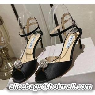 Popular Style Jimmy Choo Sacora Sandal 65 in Satin with Crystal Ball Embellishment Black 4011806