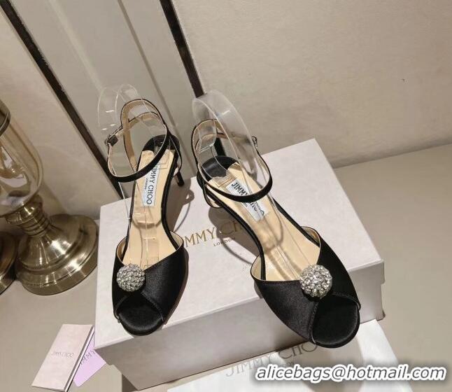 Popular Style Jimmy Choo Sacora Sandal 65 in Satin with Crystal Ball Embellishment Black 4011806