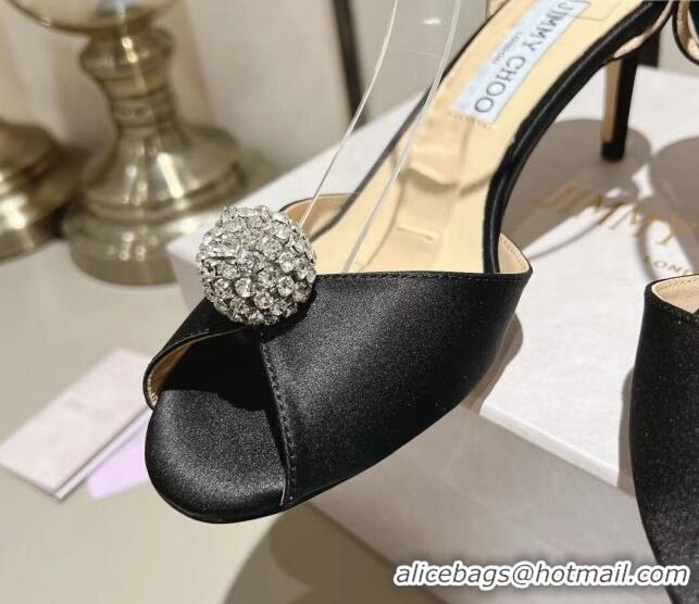 Popular Style Jimmy Choo Sacora Sandal 65 in Satin with Crystal Ball Embellishment Black 4011806