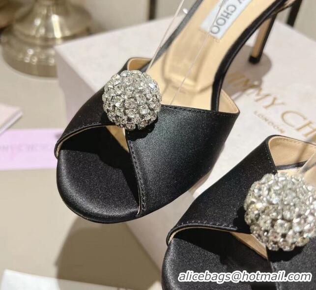 Best Price Jimmy Choo Sacora Sandal 85 in Satin with Crystal Ball Embellishment Black 2411807