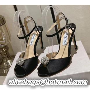 Good Quality Jimmy Choo Sacora Sandal 100 in Satin with Crystal Ball Embellishment Black 2411808