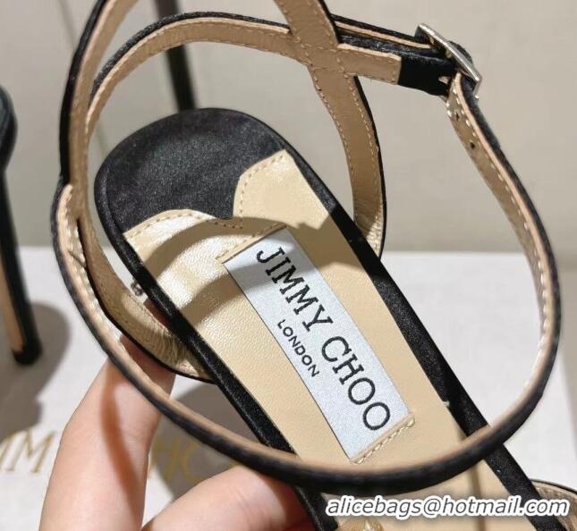 Good Quality Jimmy Choo Sacora Sandal 100 in Satin with Crystal Ball Embellishment Black 2411808