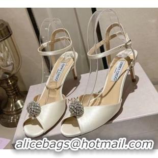 Good Looking Jimmy Choo Sacora Sandal 65 in Satin with Crystal Ball Embellishment White 411809