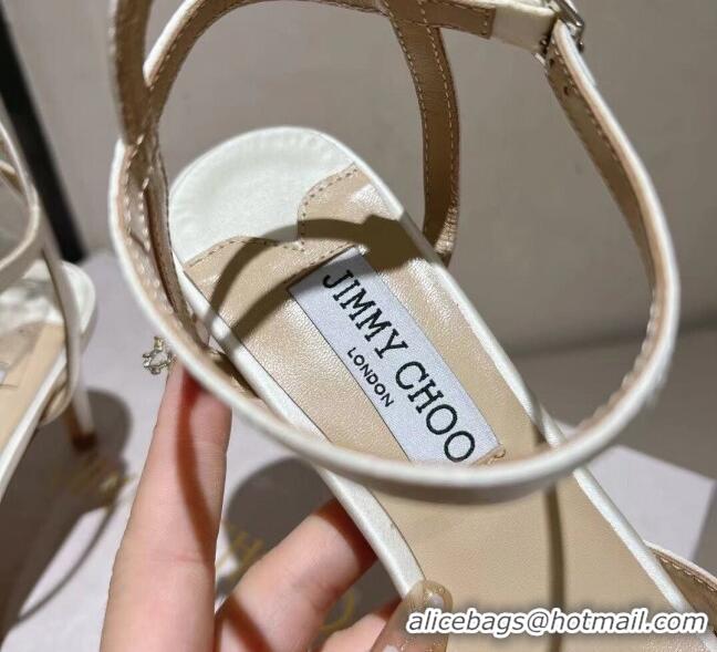 Good Looking Jimmy Choo Sacora Sandal 65 in Satin with Crystal Ball Embellishment White 411809