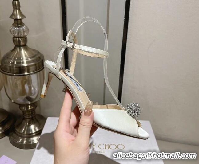 Good Looking Jimmy Choo Sacora Sandal 65 in Satin with Crystal Ball Embellishment White 411809