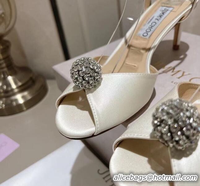 Good Looking Jimmy Choo Sacora Sandal 65 in Satin with Crystal Ball Embellishment White 411809