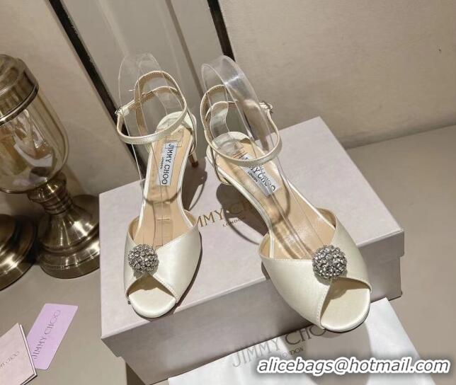 Good Looking Jimmy Choo Sacora Sandal 65 in Satin with Crystal Ball Embellishment White 411809