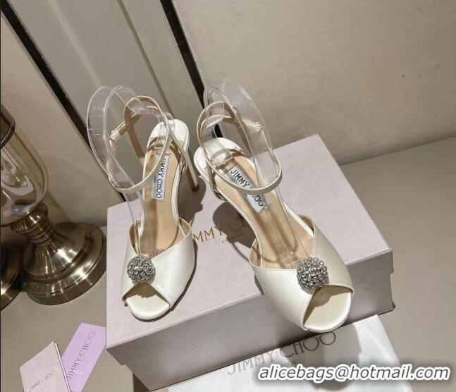 Low Cost Jimmy Choo Sacora Sandal 100 in Satin with Crystal Ball Embellishment White 2411811