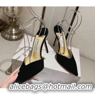 Purchase Jimmy Choo Saeda Pumps 100 in Suede with Crystal Embellishment Black 2411903