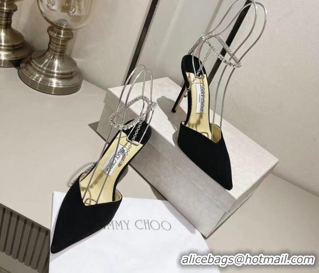 Purchase Jimmy Choo Saeda Pumps 100 in Suede with Crystal Embellishment Black 2411903