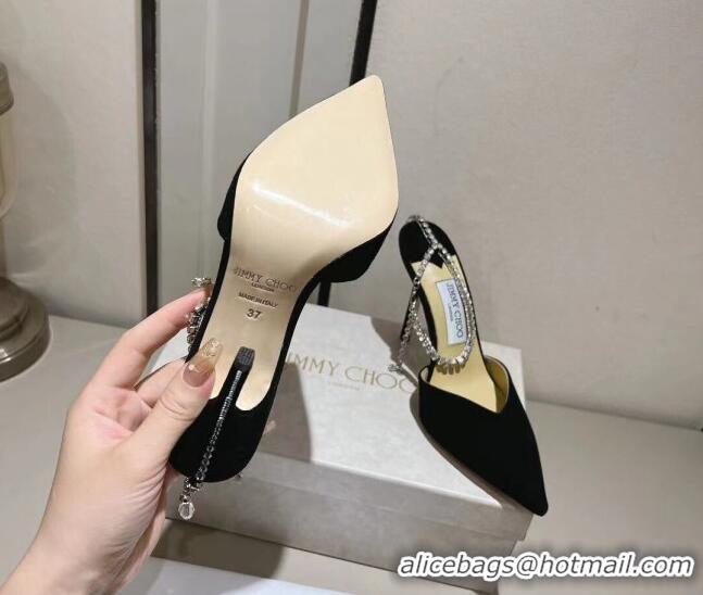 Purchase Jimmy Choo Saeda Pumps 100 in Suede with Crystal Embellishment Black 2411903