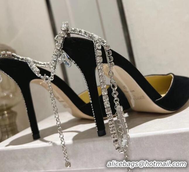 Purchase Jimmy Choo Saeda Pumps 100 in Suede with Crystal Embellishment Black 2411903