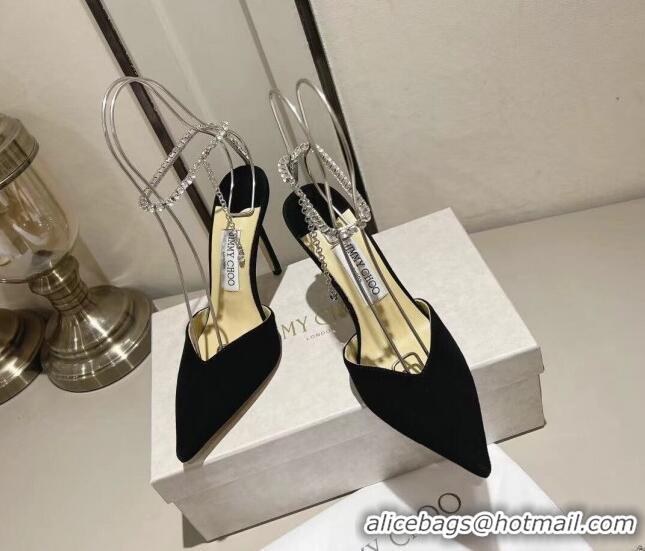 Purchase Jimmy Choo Saeda Pumps 100 in Suede with Crystal Embellishment Black 2411903