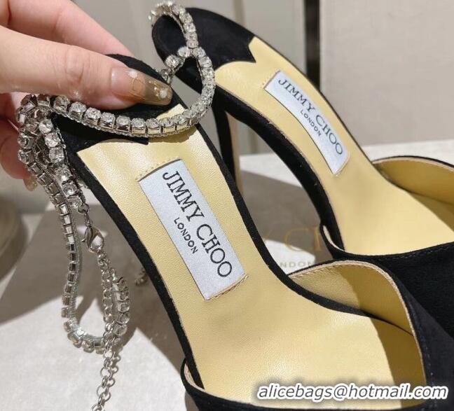 Purchase Jimmy Choo Saeda Pumps 100 in Suede with Crystal Embellishment Black 2411903