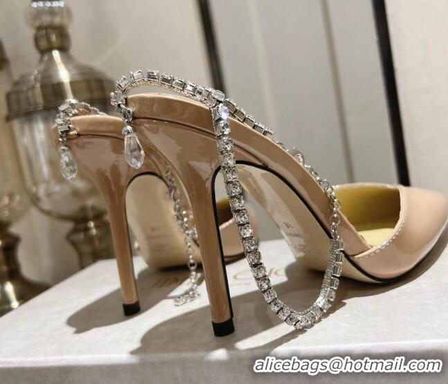 Fashion Jimmy Choo Saeda Pumps 100 in Patent Leather with Crystal Embellishment Nude 2411904