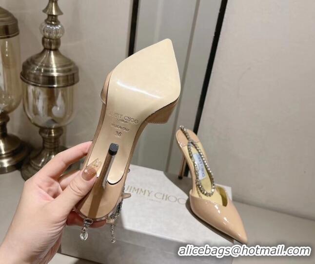 Fashion Jimmy Choo Saeda Pumps 100 in Patent Leather with Crystal Embellishment Nude 2411904