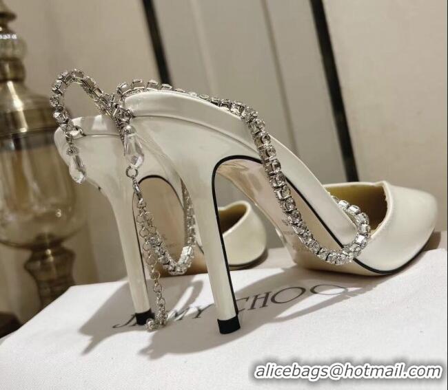 Pretty Style Jimmy Choo Saeda Pumps 100 in Patent Leather with Crystal Embellishment White 2411905