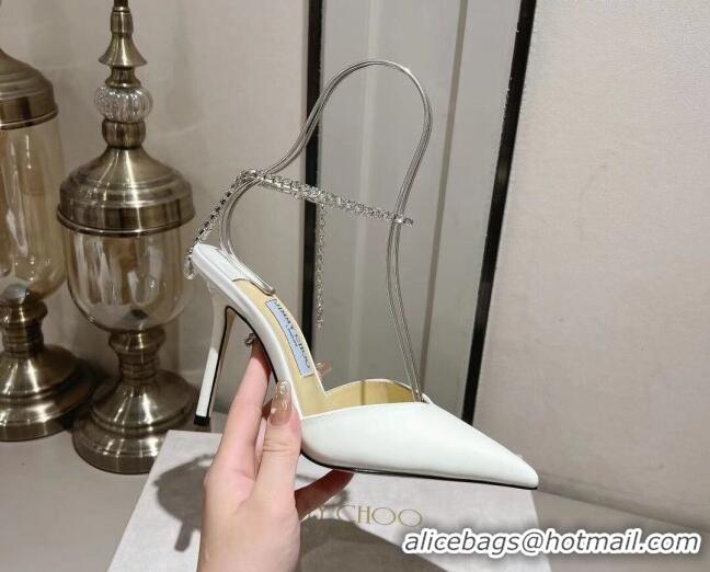 Pretty Style Jimmy Choo Saeda Pumps 100 in Patent Leather with Crystal Embellishment White 2411905