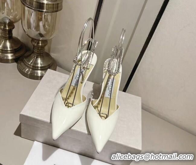 Pretty Style Jimmy Choo Saeda Pumps 100 in Patent Leather with Crystal Embellishment White 2411905