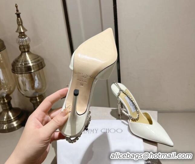 Pretty Style Jimmy Choo Saeda Pumps 100 in Patent Leather with Crystal Embellishment White 2411905