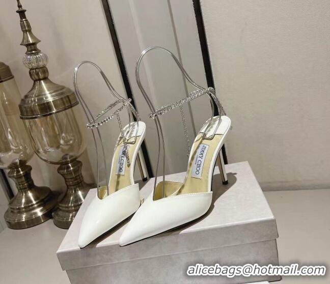 Pretty Style Jimmy Choo Saeda Pumps 100 in Patent Leather with Crystal Embellishment White 2411905