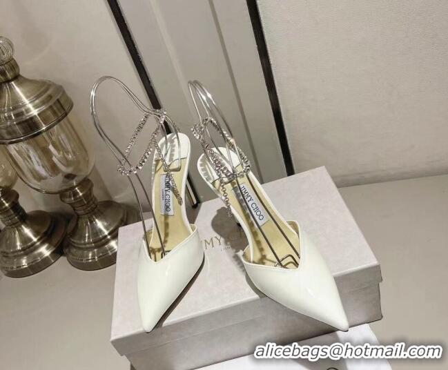 Pretty Style Jimmy Choo Saeda Pumps 100 in Patent Leather with Crystal Embellishment White 2411905