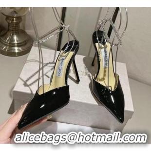 Shop Duplicate Jimmy Choo Saeda Pumps 100 in Patent Leather with Crystal Embellishment Black 411906