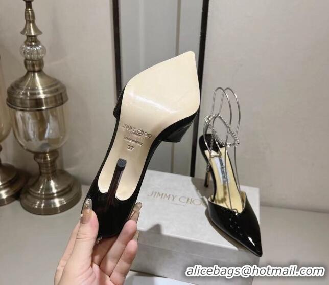 Shop Duplicate Jimmy Choo Saeda Pumps 100 in Patent Leather with Crystal Embellishment Black 411906