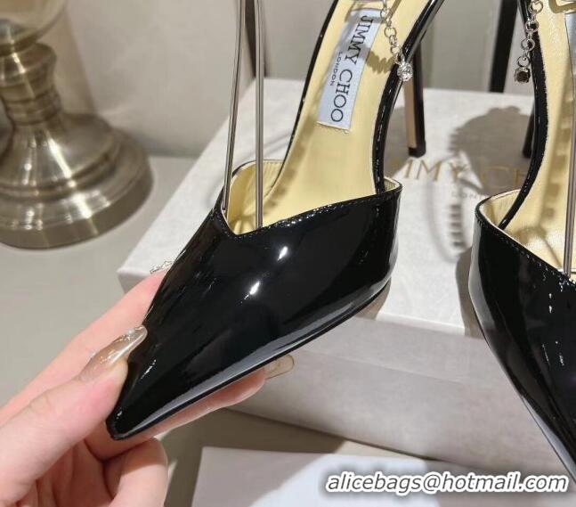 Shop Duplicate Jimmy Choo Saeda Pumps 100 in Patent Leather with Crystal Embellishment Black 411906