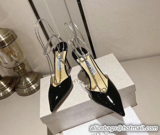 Shop Duplicate Jimmy Choo Saeda Pumps 100 in Patent Leather with Crystal Embellishment Black 411906