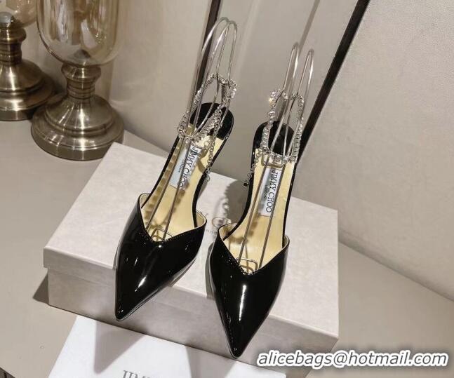 Shop Duplicate Jimmy Choo Saeda Pumps 100 in Patent Leather with Crystal Embellishment Black 411906