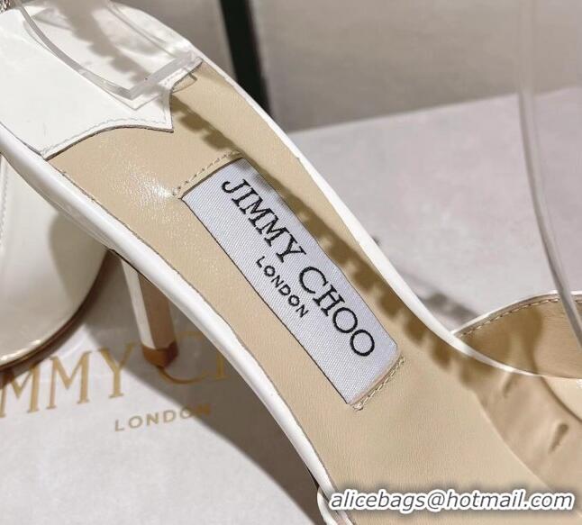 Charming Jimmy Choo Saeda 85 Pumps in Patent Leather with Crystal Embellishment White 411909