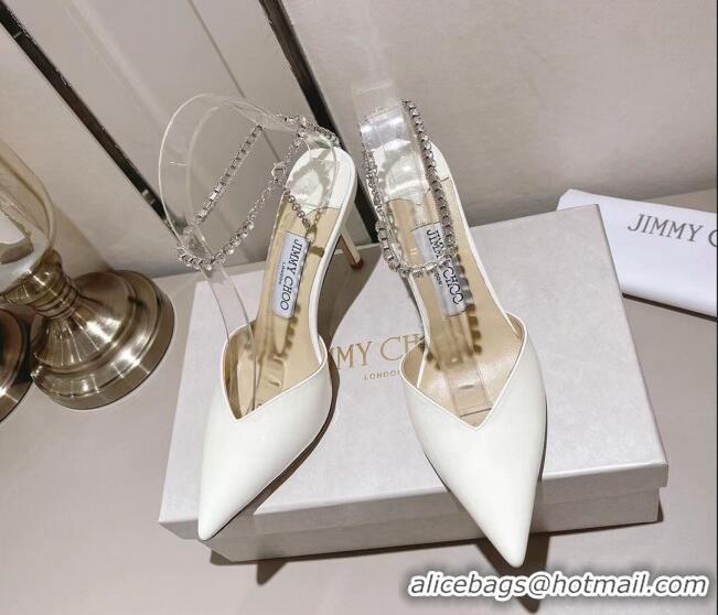 Charming Jimmy Choo Saeda 85 Pumps in Patent Leather with Crystal Embellishment White 411909