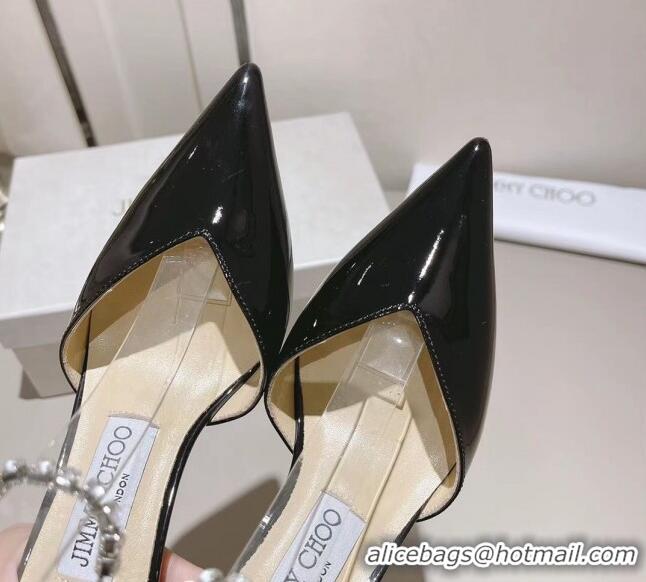 Top Design Jimmy Choo Saeda 85 Pumps in Patent Leather with Crystal Embellishment Black 411910