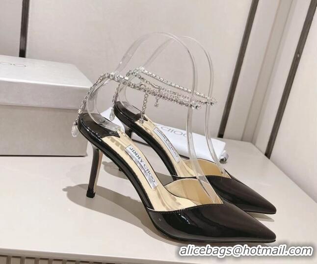 Top Design Jimmy Choo Saeda 85 Pumps in Patent Leather with Crystal Embellishment Black 411910