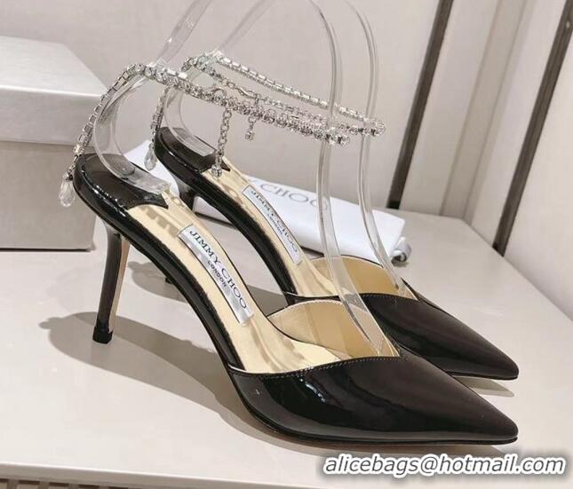 Top Design Jimmy Choo Saeda 85 Pumps in Patent Leather with Crystal Embellishment Black 411910