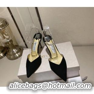 Unique Style Jimmy Choo Saeda 85 Pumps in Suede with Crystal Embellishment Black 411913