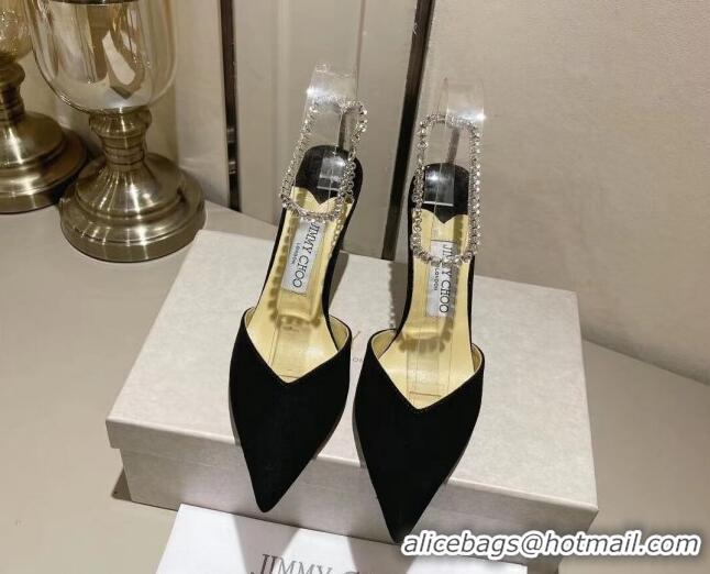 Unique Style Jimmy Choo Saeda 85 Pumps in Suede with Crystal Embellishment Black 411913