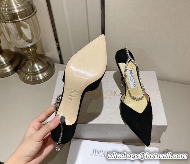 Unique Style Jimmy Choo Saeda 85 Pumps in Suede with Crystal Embellishment Black 411913