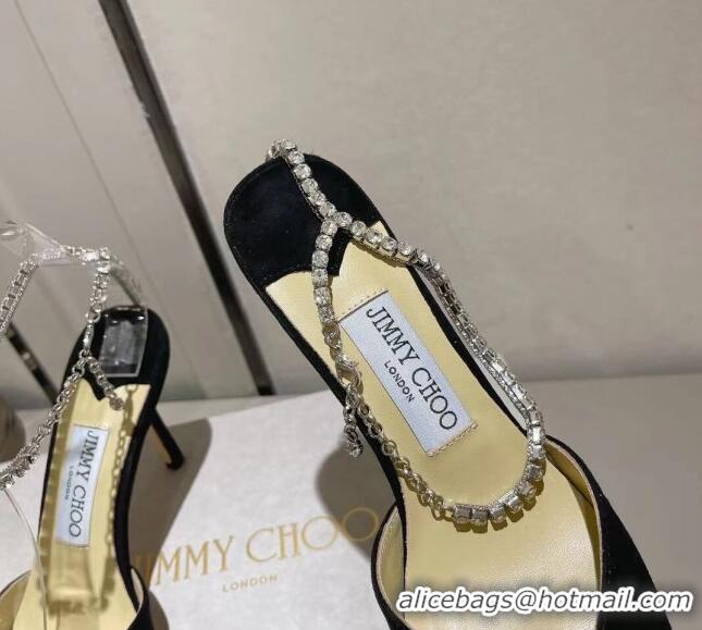 Unique Style Jimmy Choo Saeda 85 Pumps in Suede with Crystal Embellishment Black 411913